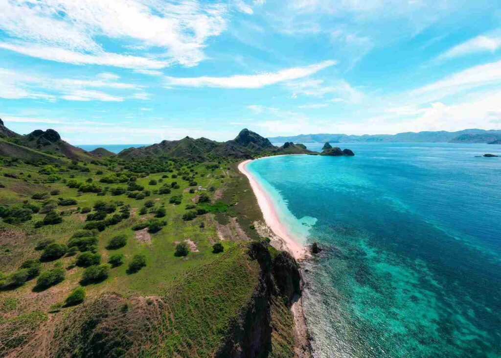 Drone View of Pink Beach, Komodo National Park