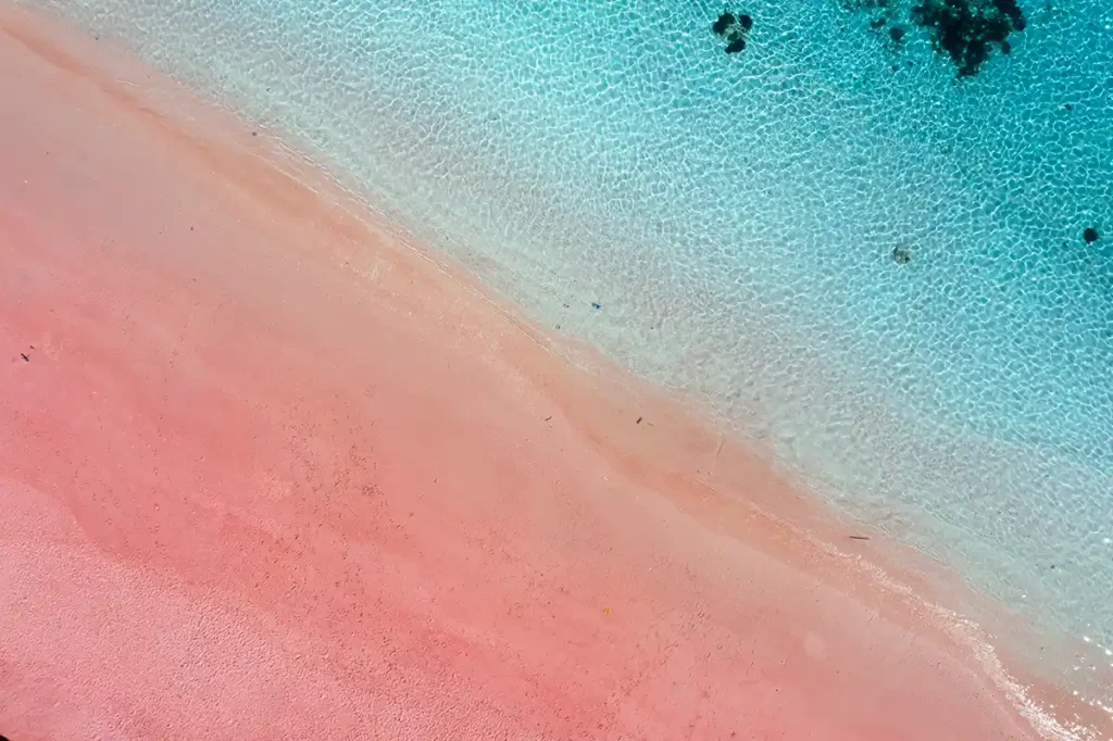 The pink colour on Pink Beach is not as pink as this photo