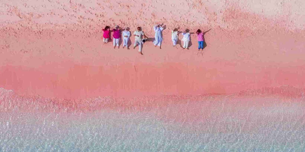 Drone view of Pink Beach, Komodo National Park