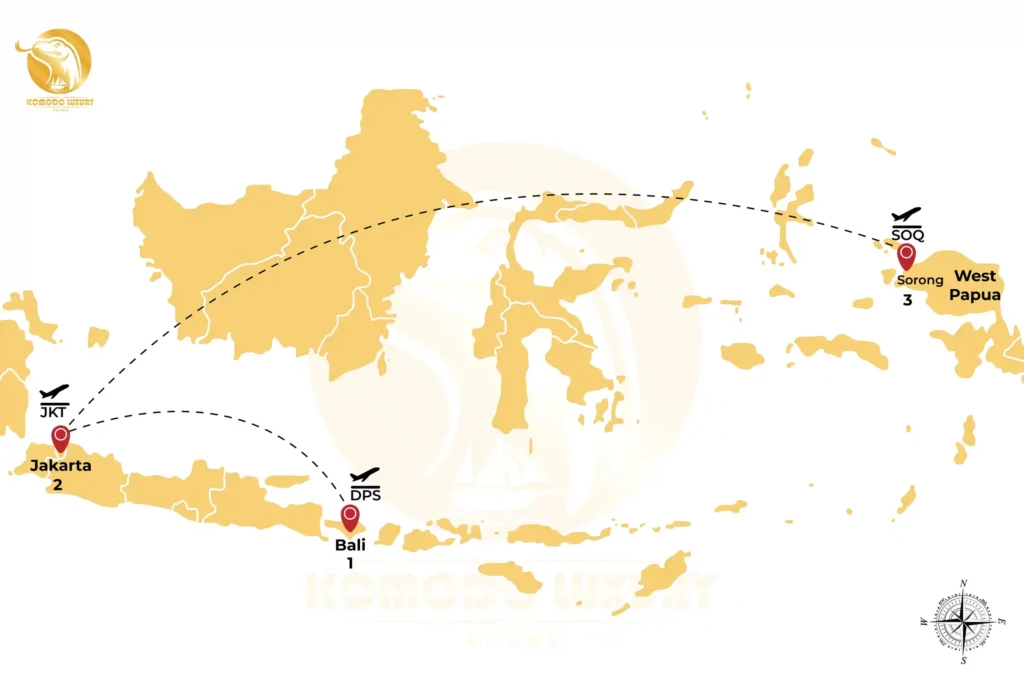Bali to Sorong via Jakarta Map