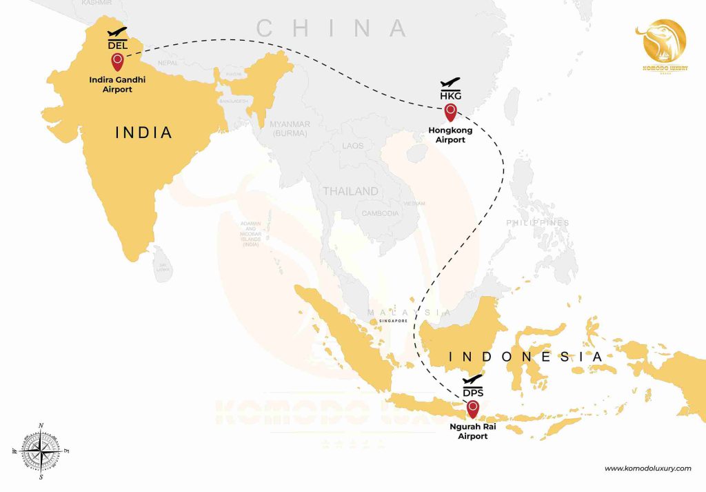 India - Hong Kong - Bali Map