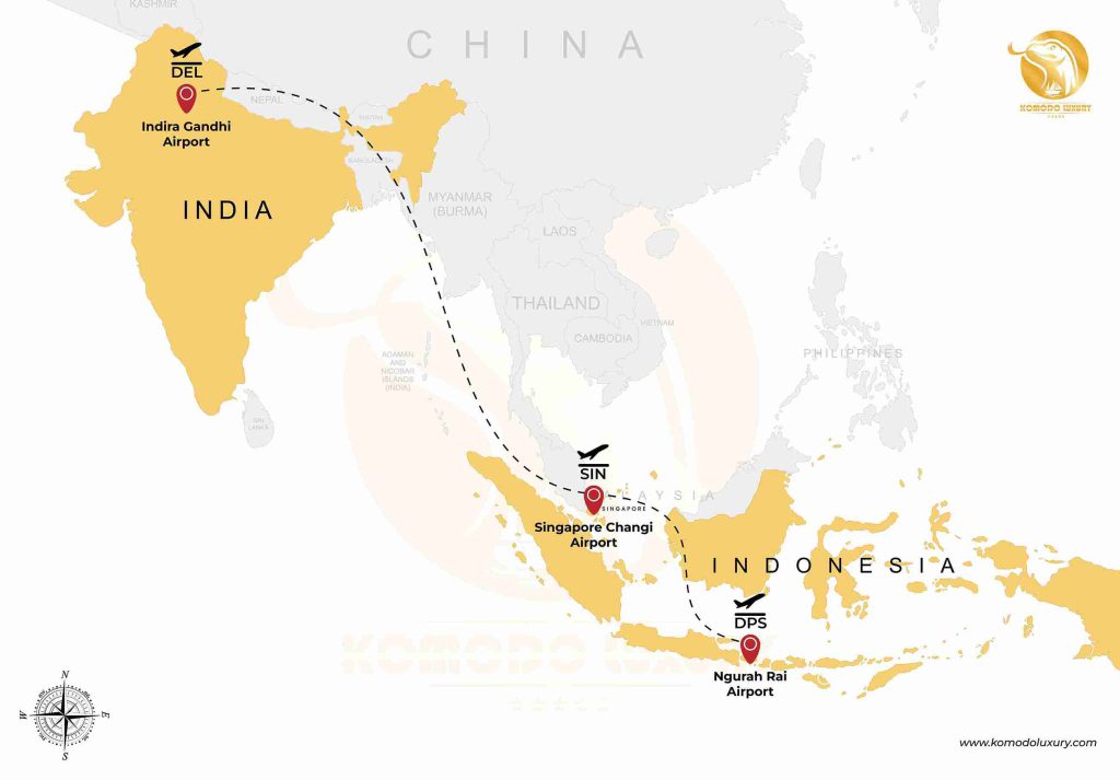 India - Singapore - Bali Map