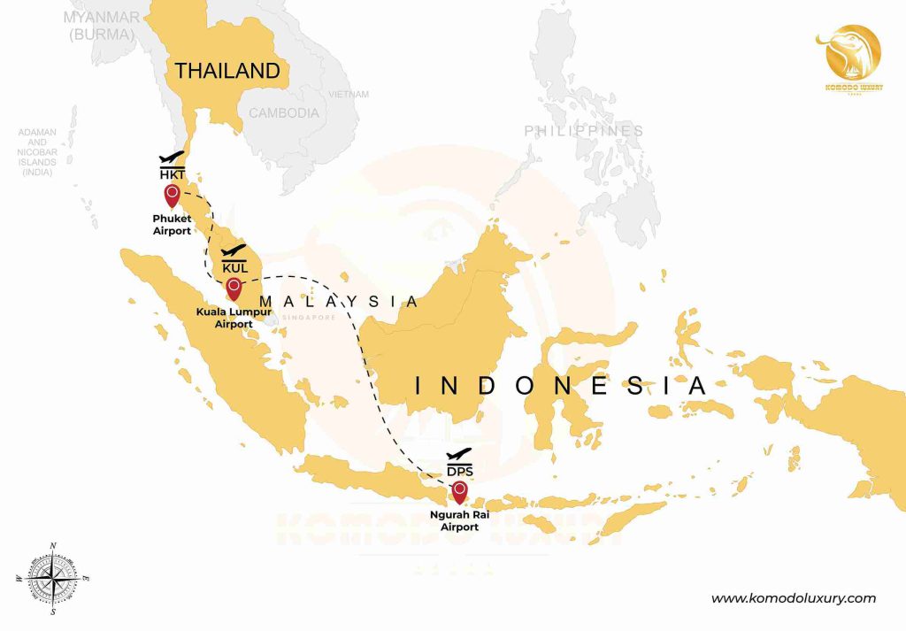 Phuket - Kuala Lumpur - Bali Map