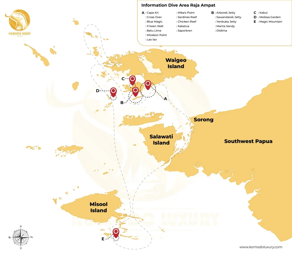 Raja Ampat Dive Spot Map - Komodo. Luxury
