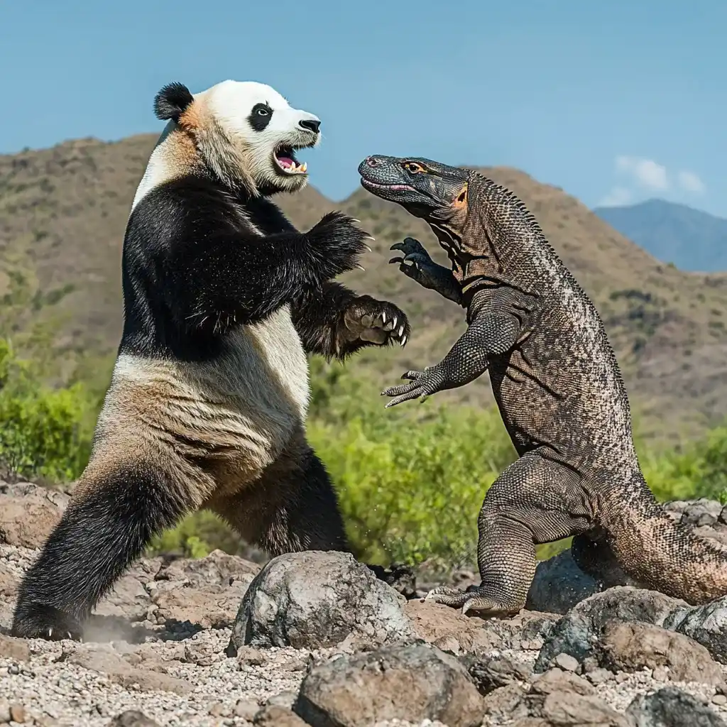 Komodo Dragon vs Giant Panda Illustration | Komodo Luxury