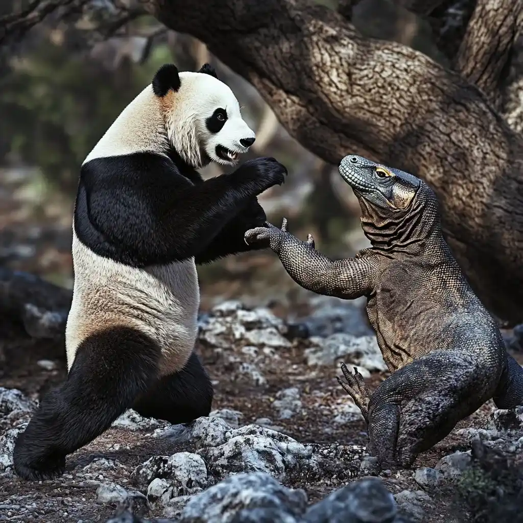 Komodo Dragon vs Giant Panda Illustration | Komodo Luxury