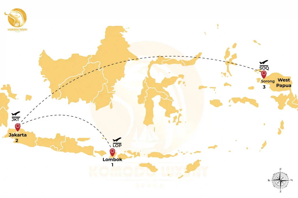 Lombok - Jakarta - Sorong Map
