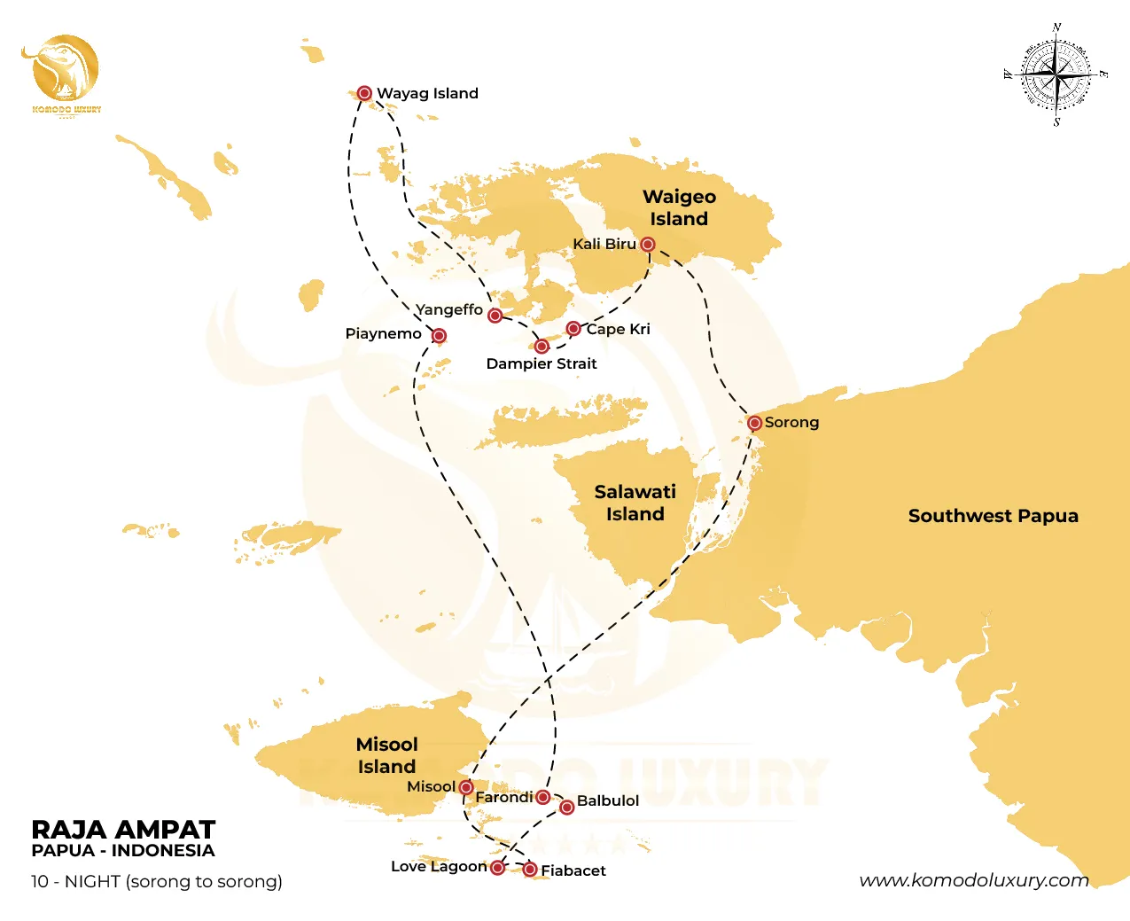 Raja Ampat Maps 11D10N Itinerary by Komodo Luxury