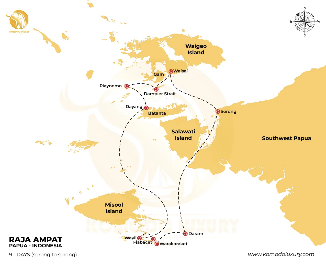 Raja Ampat Maps 9D8N Itinerary by Komodo Luxury