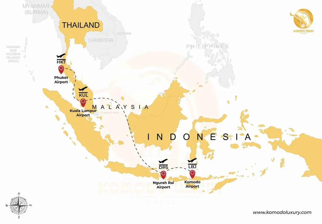 Phuket - Malaysia - Bali - Komodo Island Map