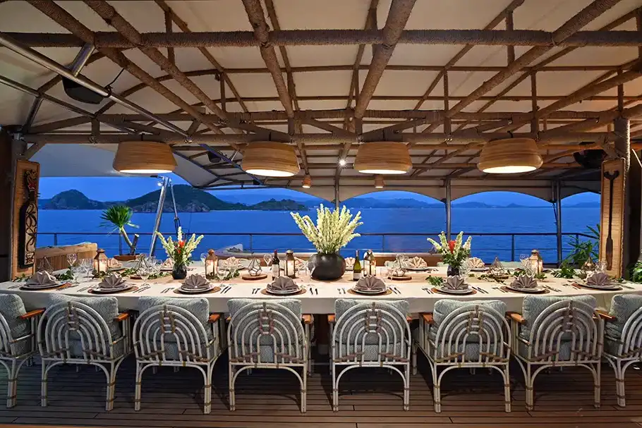 Top Deck Dining Area in Kudanil Explorer Cruise Yacht - Komodo Luxury