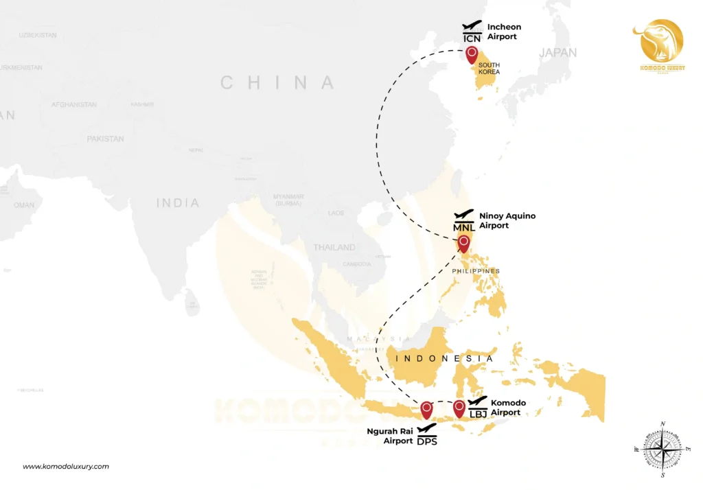 South Korea to Komodo Island via Philippines MAP - Komodo Luxury