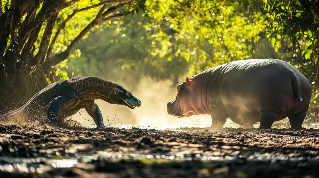 Komodo dragon vs Hippo | Illustration | Komodo Luxury