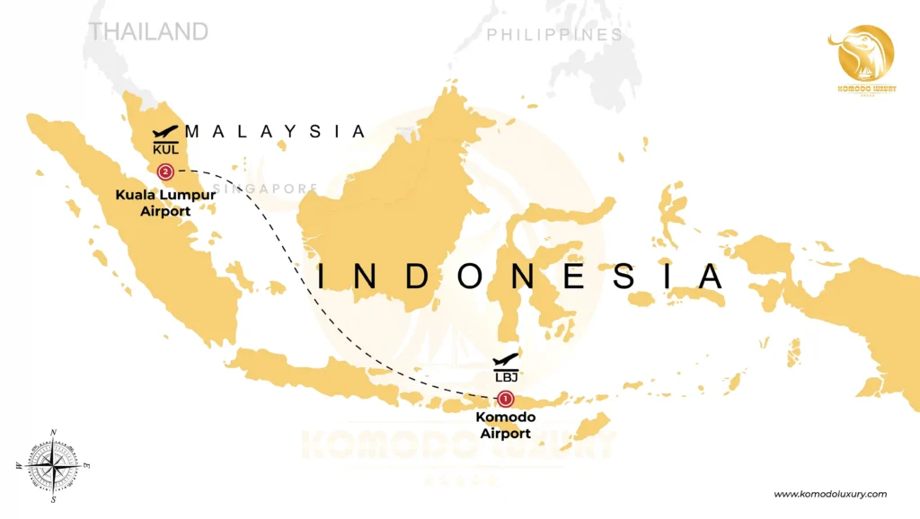 Komodo Island to Malaysia | Komodo Island to Kuala Lumpur | Labuan Bajo to Malaysia | Labuan Bajo to Komodo Island | MAP | Komodo Luxury 