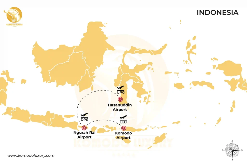 Makassar to Komodo via Denpasar MAP | Komodo Luxury