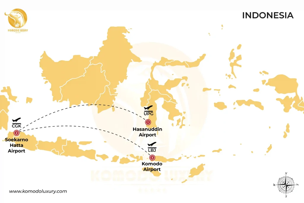 Makassar to Komodo Island via Jakarta MAP | Komodo Luxury