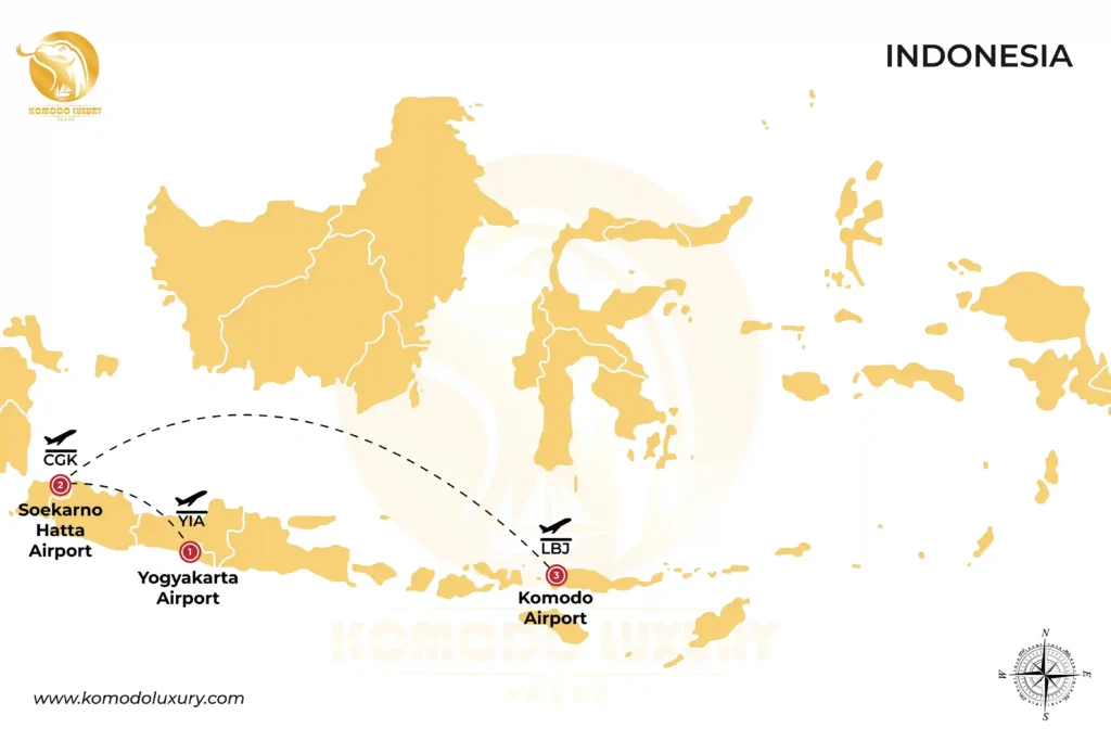 Yogyakarta to Komodo Island via Jakarta MAP | Komodo Luxury