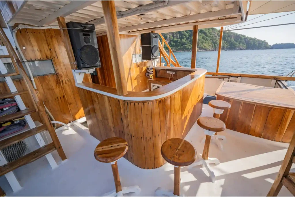 Bar Area on NK Jaya Phinisi Cruise | Boat Charter | Komodo National Park | Komodo Luxury