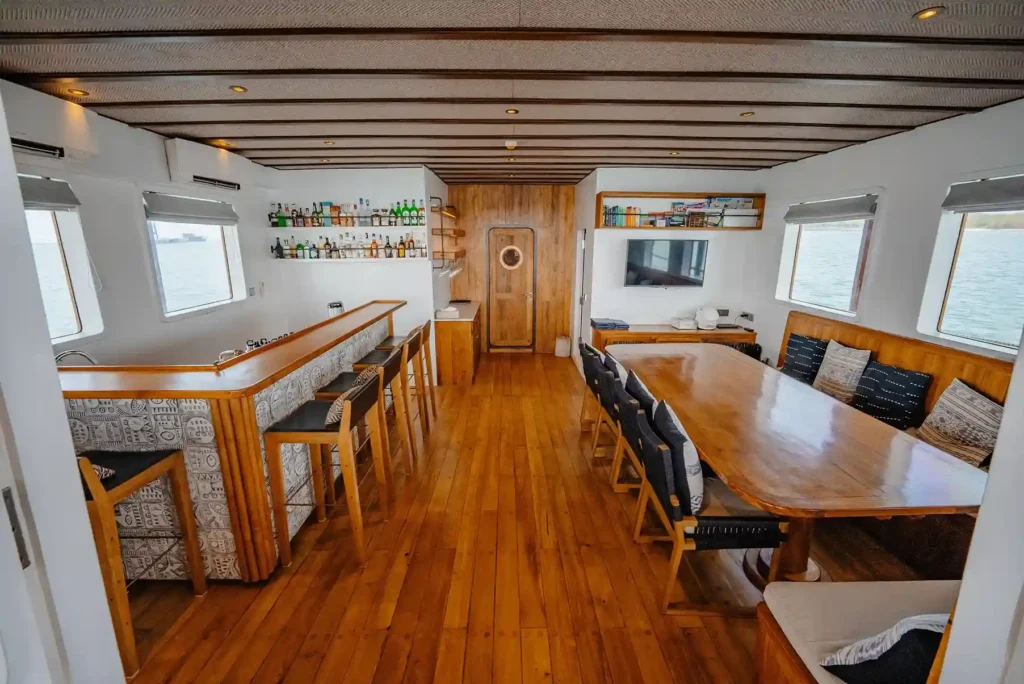 Indoor Dining Area in Rascal Voyages Yacht Cruise | Komodo Luxury