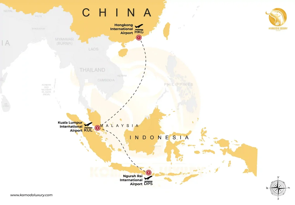 Hong Kong to Bali via Malaysia MAP | Komodo Luxury