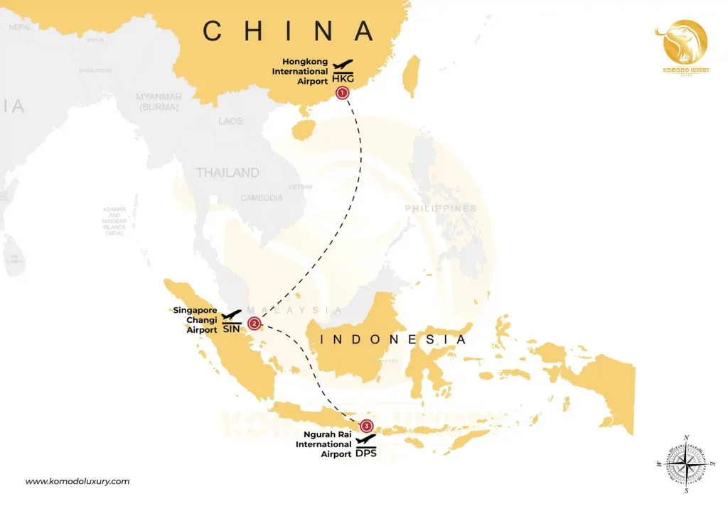 Hong Kong to Bali via Singapore MAP | Komodo Luxury