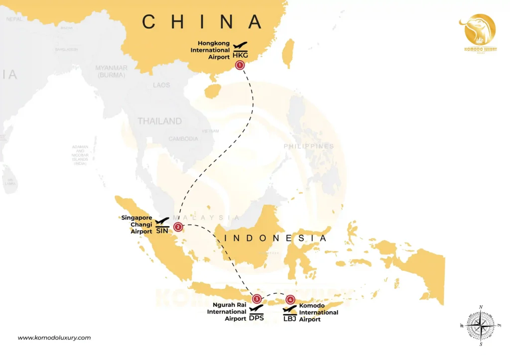 Hong Kong to Komodo Island via Singapore MAP | Komodo Luxury