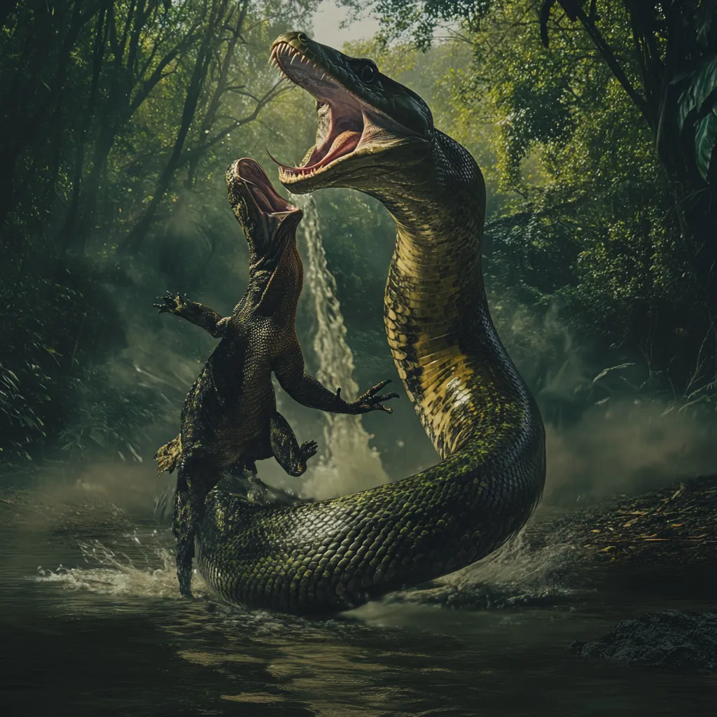 Komodo dragon vs Anaconda Illustration | komodo Luxury