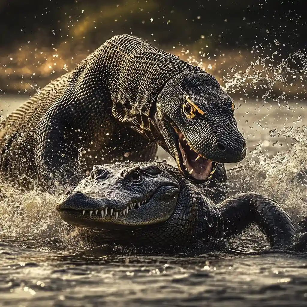 Komodo dragon vs Crocodile Illustration - Komodo Luxury