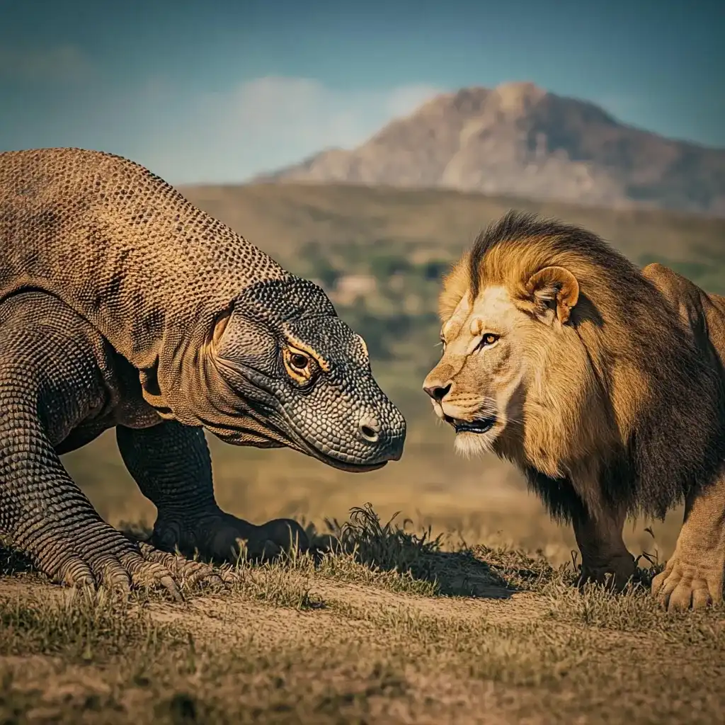 Komodo dragon vs Lion Illustration | Komodo Luxury