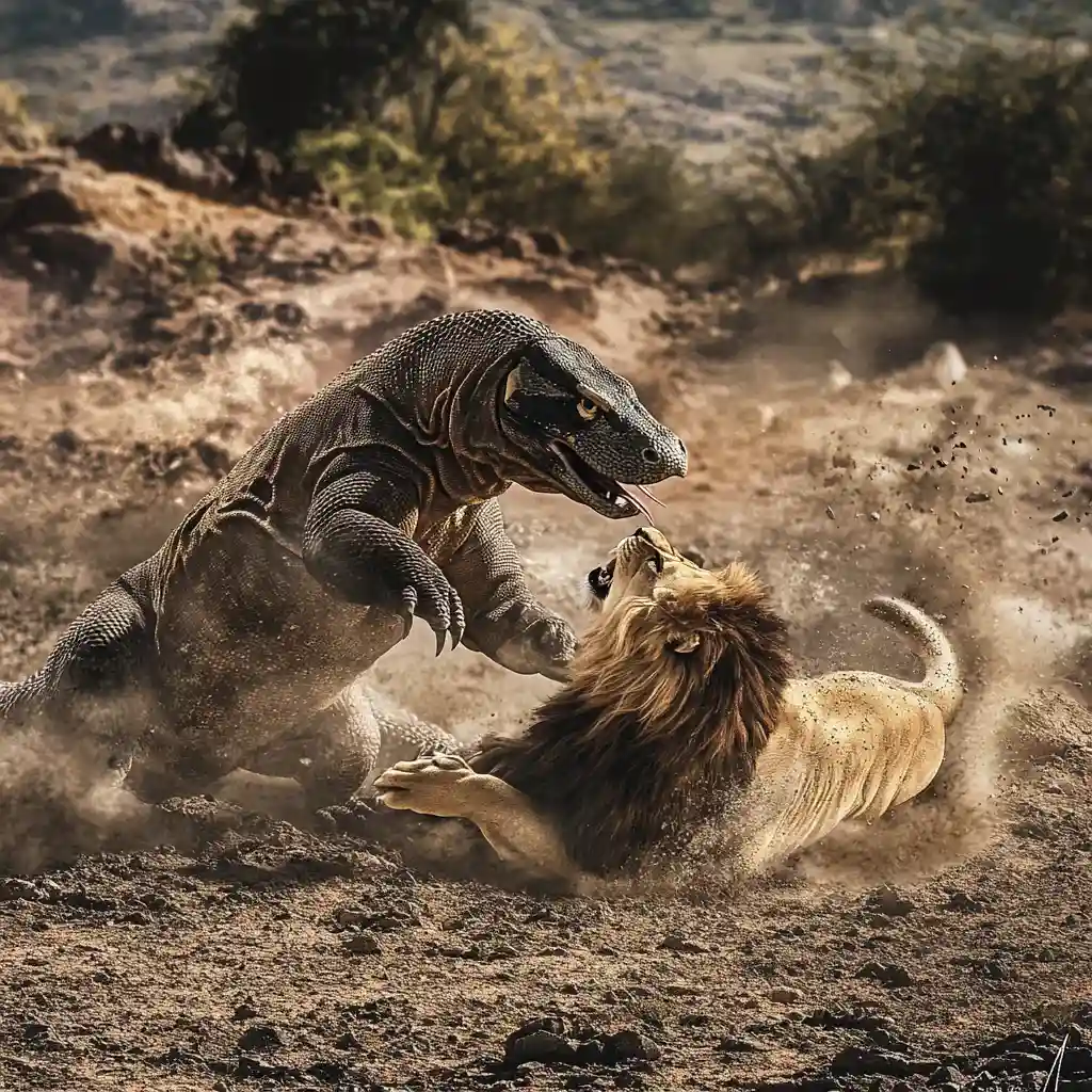 Komodo dragon vs Lion Illustration | Komodo Luxury