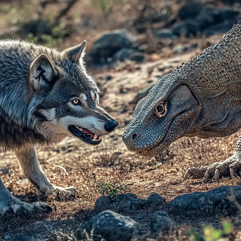 Komodo dragon vs Wolf Illustration | Komodo Luxury