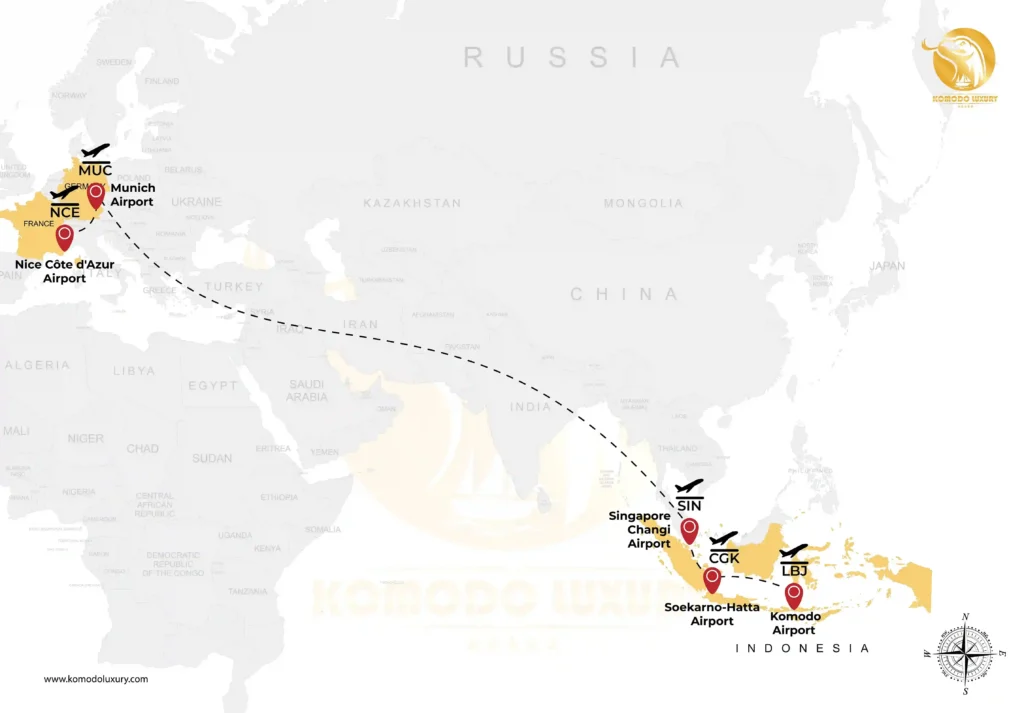 Monaco to Komodo Island via Germany MAP | Komodo Luxury