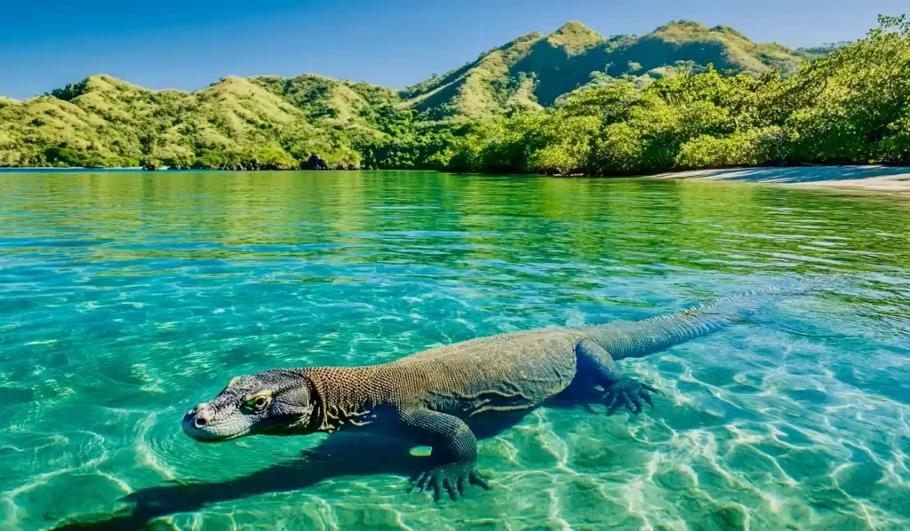 Komodo dragon swimming | Illustration | Komodo Luxury