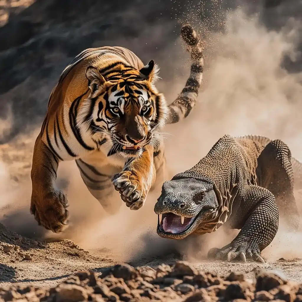 Komodo dragon vs Tiger | Illustration | Komodo Luxury