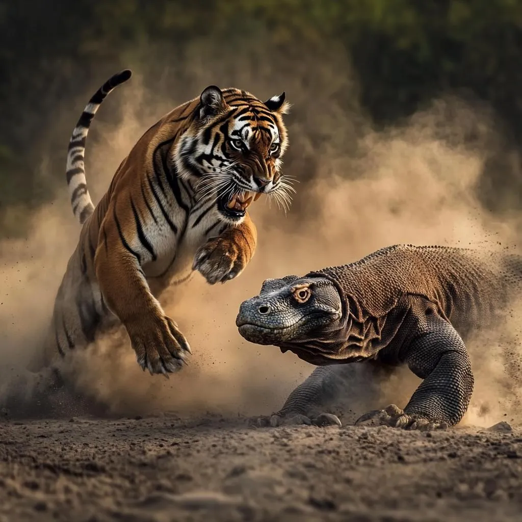 Komodo dragon vs tiger | Illustration | Komodo Luxury