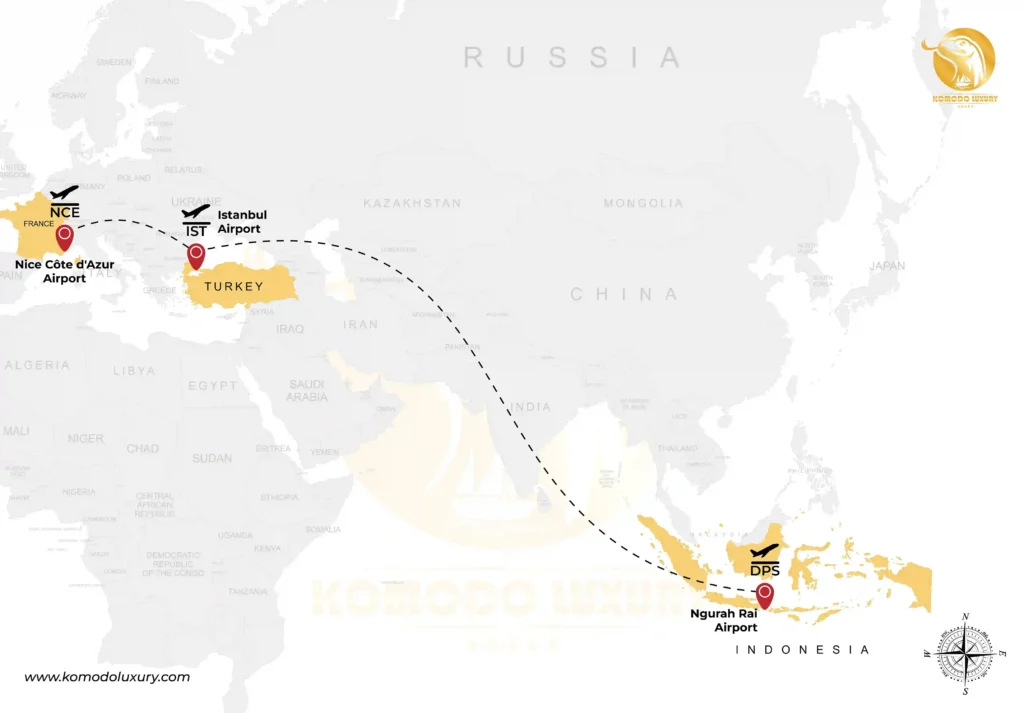 Monaco to Bali via Turkey | MAP | Komodo Luxury