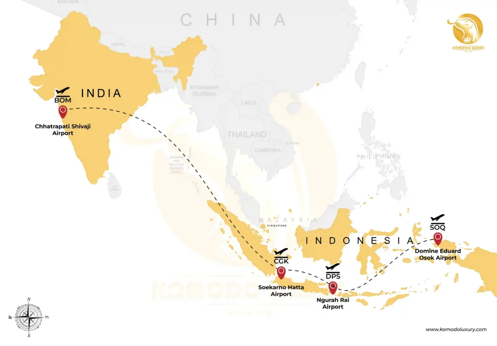 Mumbai to Raja Ampat via Jakarta and Bali | MAP | Komodo Luxury