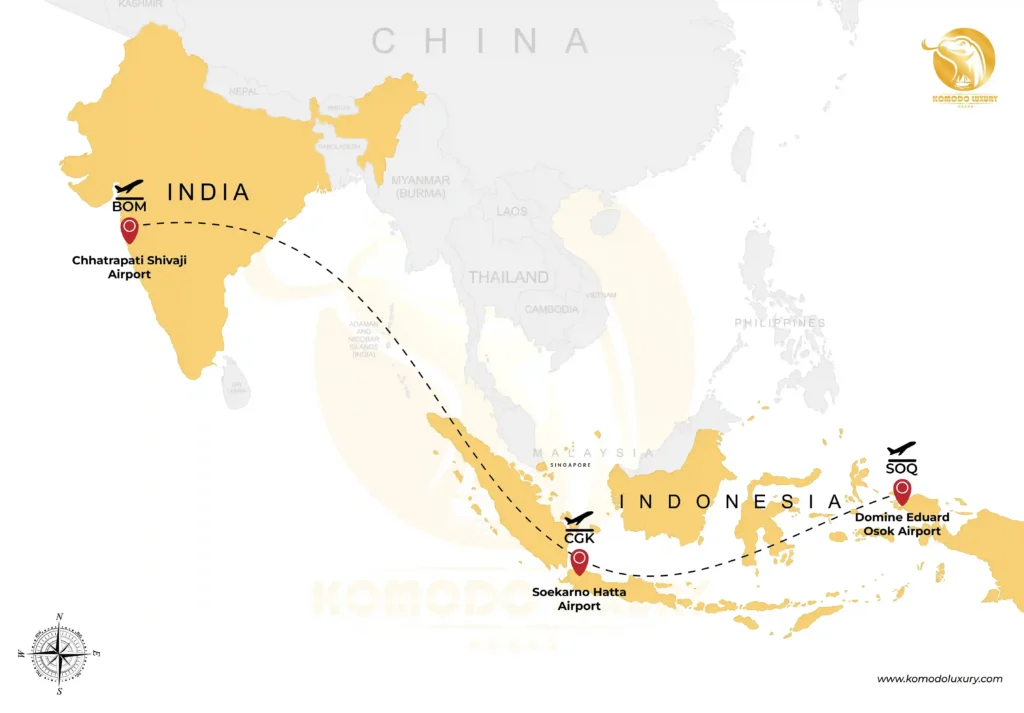 Mumbai to Raja Ampat via Jakarta | MAP | Komodo Luxury