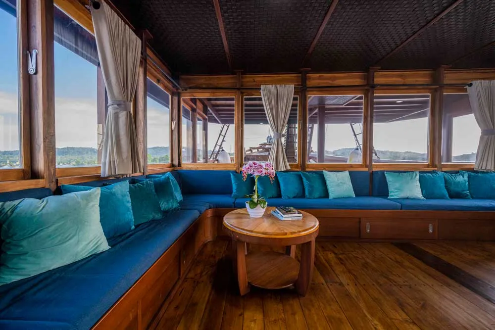 Indoor Lounge on Neptune One Cruise Voyage Phinisi | Raja Ampat | Komodo Luxury