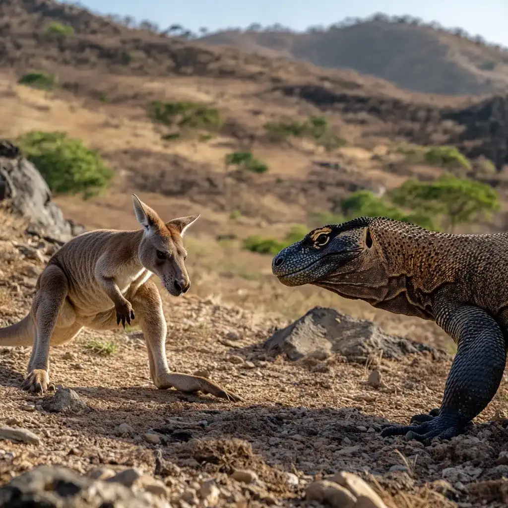 Komodo dragon vs Kangarooo | Illustration | Komodo Luxury