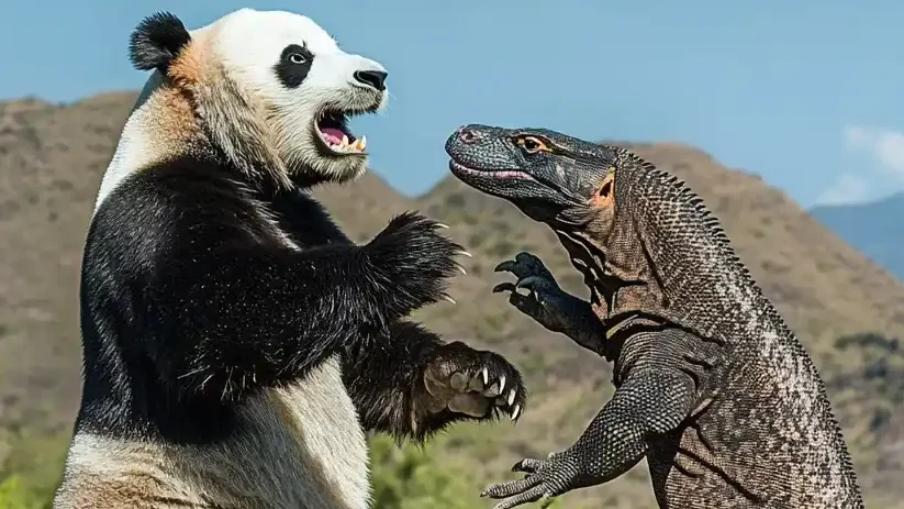 Komodo Dragon vs Giant Panda Illustration | Komodo Luxury