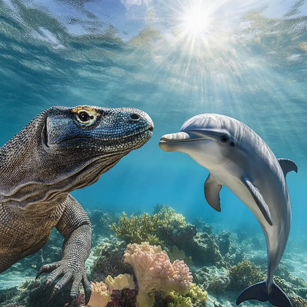 Komodo dragon vs Dolphin | Illustration | Komodo Luxury