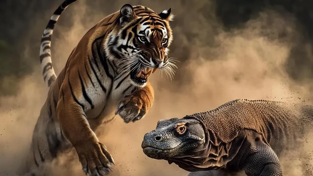 Komodo dragon vs tiger | Illustration | Komodo Luxury