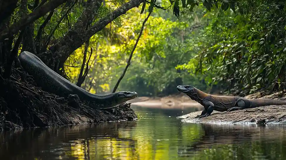 Komodo Dragon vs Green Anaconda | Illustration | Komodo Luxury